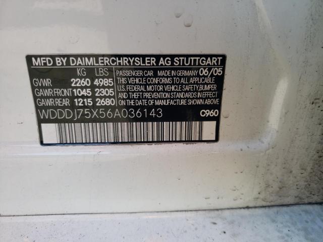 WDDDJ75X56A036143 - 2006 MERCEDES-BENZ CLS 500C WHITE photo 12