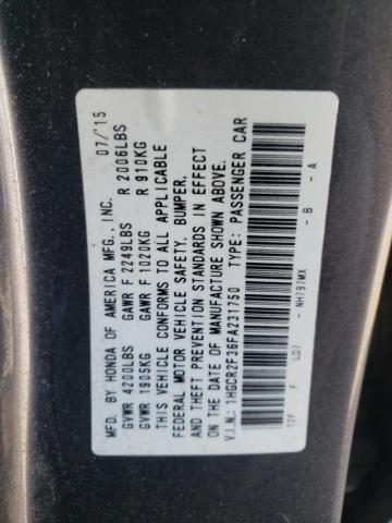 1HGCR2F36FA231750 - 2015 HONDA ACCORD LX GRAY photo 12