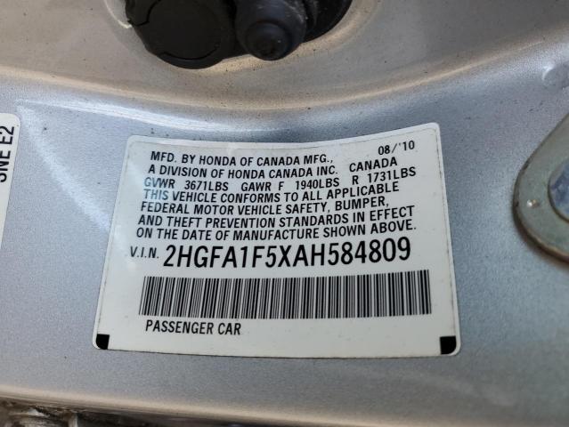 2HGFA1F5XAH584809 - 2010 HONDA CIVIC LX SILVER photo 12