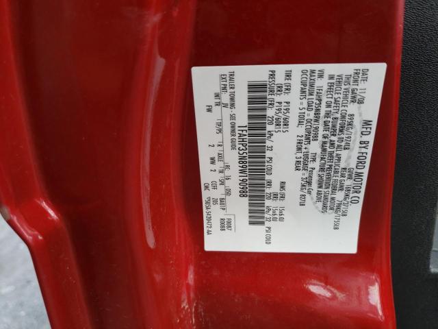 1FAHP35N89W190988 - 2009 FORD FOCUS SE RED photo 12