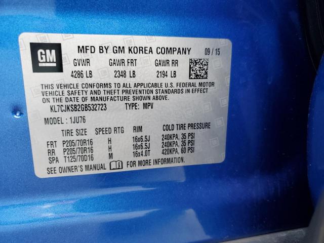 KL7CJKSB2GB532723 - 2016 CHEVROLET TRAX LS BLUE photo 12