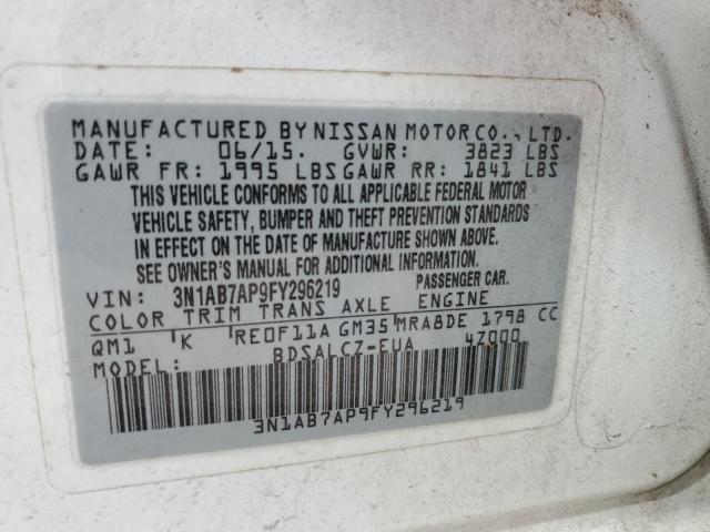 3N1AB7AP9FY296219 - 2015 NISSAN SENTRA S WHITE photo 12