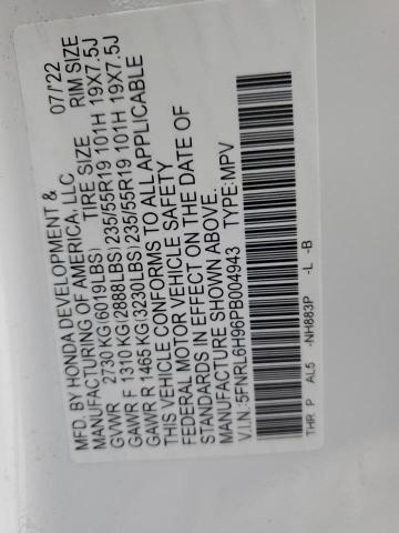 5FNRL6H96PB004943 - 2023 HONDA ODYSSEY ELITE Blanco foto 13