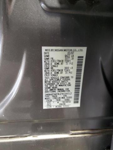 1N6BA07A07N243452 - 2007 NISSAN TITAN XE GRAY photo 12