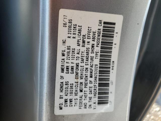 1HGCR2F35HA253029 - 2017 HONDA ACCORD LX SILVER photo 12