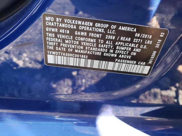 1VWDT7A30HC001652 - 2017 VOLKSWAGEN PASSAT R-LINE Blau Foto 12