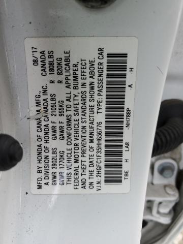 2HGFC1F35HH656776 - 2017 HONDA CIVIC EX WHITE photo 13