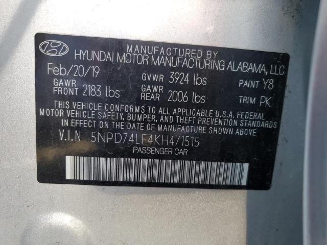 5NPD74LF4KH471515 - 2019 HYUNDAI ELANTRA SE SILVER photo 12