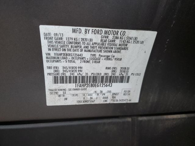 1FAHP2E80EG125643 - 2014 FORD TAURUS SEL SILVER photo 12