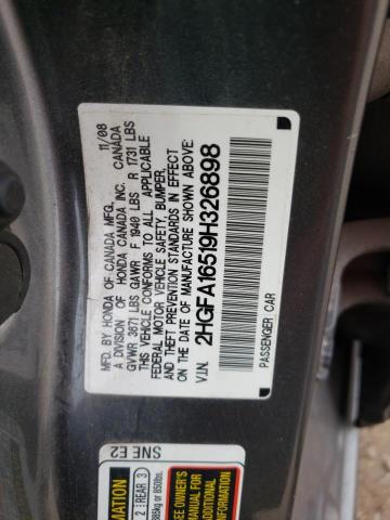 2HGFA16519H326898 - 2009 HONDA CIVIC LX GRAY photo 12