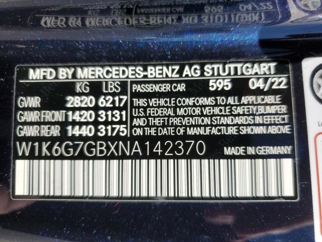 W1K6G7GBXNA142370 - 2022 MERCEDES-BENZ S 580 4MATIC BLUE photo 12