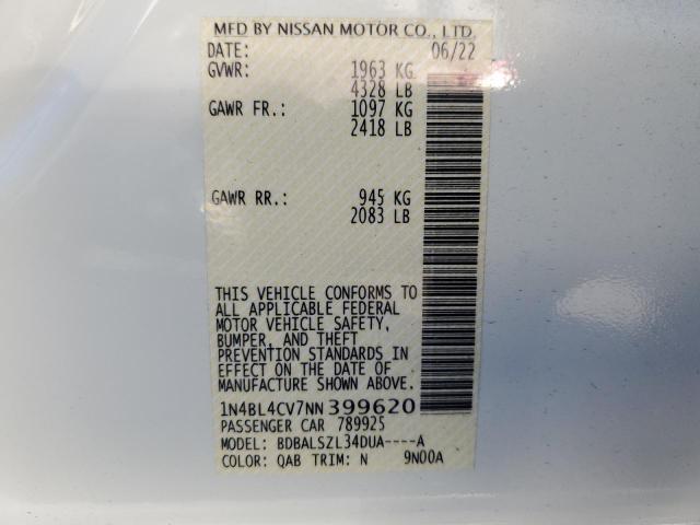 1N4BL4CV7NN399620 - 2022 NISSAN ALTIMA SR WHITE photo 13