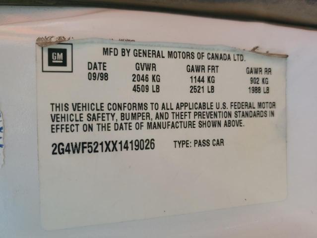 2G4WF521XX1419026 - 1999 BUICK REGAL GS WHITE photo 13