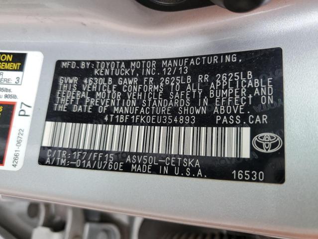 4T1BF1FK0EU354893 - 2014 TOYOTA CAMRY L SILVER photo 12