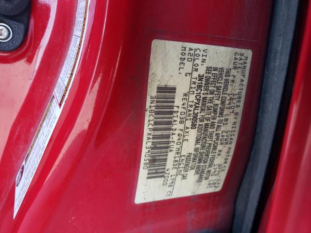 3N1BC1CPXAL390580 - 2010 NISSAN VERSA S RED photo 12