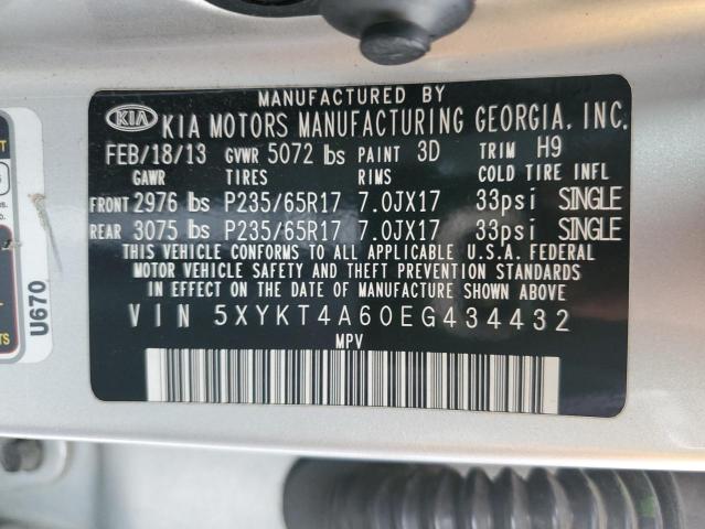 5XYKT4A60EG434432 - 2014 KIA SORENTO LX SILVER photo 12