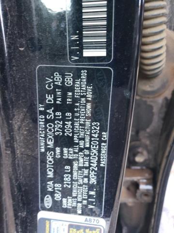 3KPF24AD5KE014323 - 2019 KIA FORTE FE BLACK photo 12