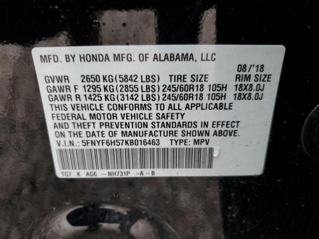 5FNYF6H57KB016463 - 2019 HONDA PILOT EXL BLACK photo 13