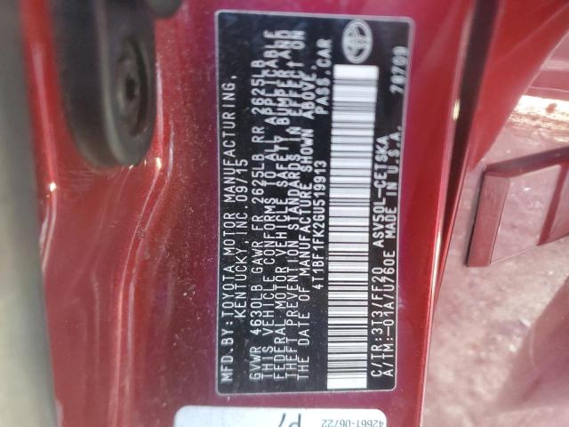 4T1BF1FK2GU519913 - 2016 TOYOTA CAMRY LE RED photo 13