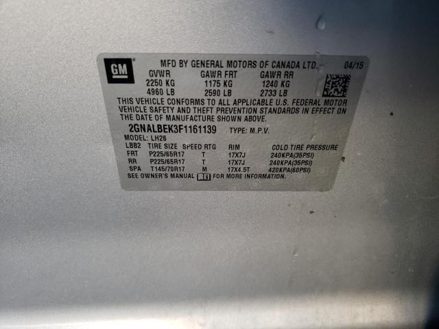 2GNALBEK3F1161139 - 2015 CHEVROLET EQUINOX LT SILVER photo 13