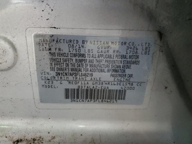 3N1CN7AP3FL846219 - 2015 NISSAN VERSA S SILVER photo 12