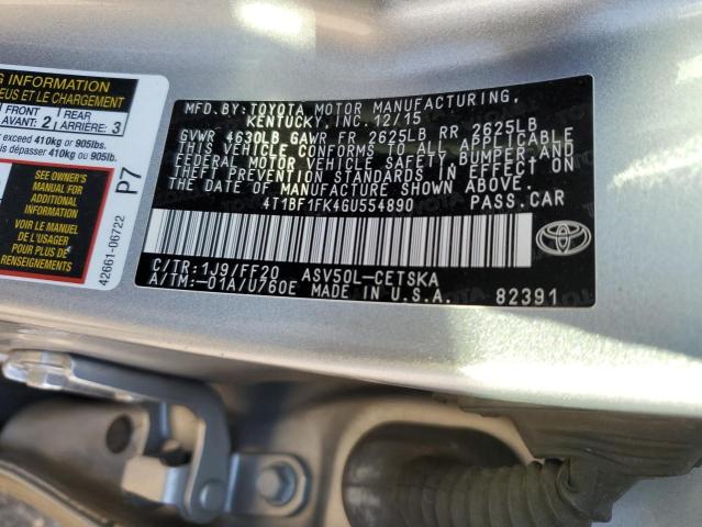 4T1BF1FK4GU554890 - 2016 TOYOTA CAMRY LE SILVER photo 12