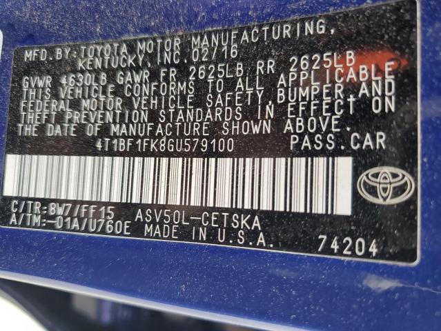 4T1BF1FK8GU579100 - 2016 TOYOTA CAMRY LE BLUE photo 12