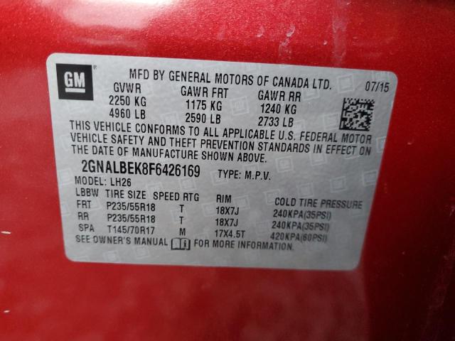 2GNALBEK8F6426169 - 2015 CHEVROLET EQUINOX LT RED photo 12