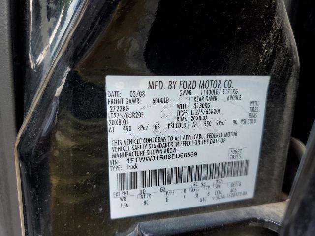 1FTWW31R08ED68569 - 2008 FORD F350 SRW SUPER DUTY BLACK photo 12