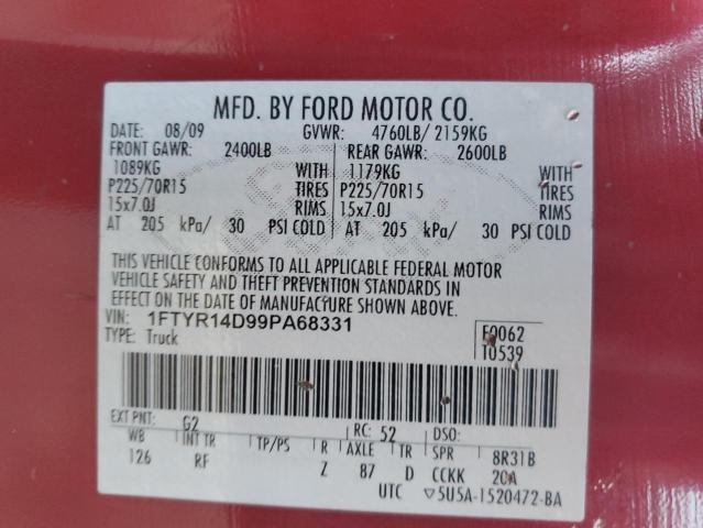 1FTYR14D99PA68331 - 2009 FORD RANGER SUPER CAB RED photo 13