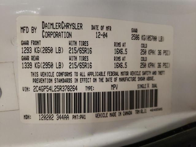 2C4GP54L25R378264 - 2005 CHRYSLER TOWN & COU TOURING 白色 照片 13