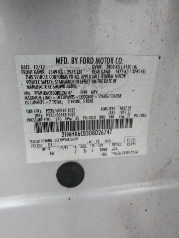 2FMHK6C83DBD26747 - 2013 FORD FLEX SEL SILVER photo 12