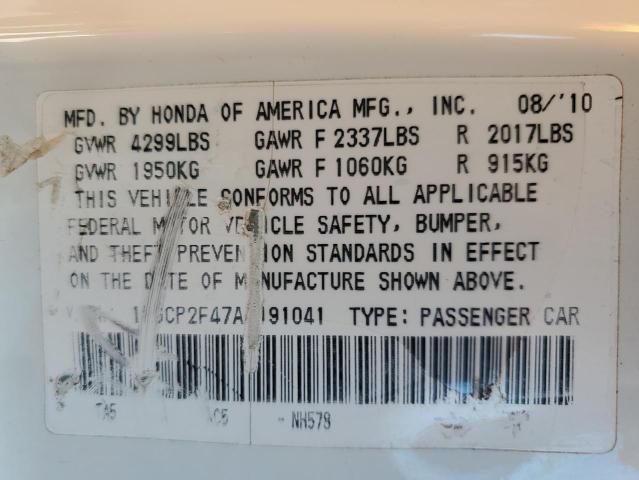 1HGCP2F47AA191041 - 2010 HONDA ACCORD LXP WHITE photo 12