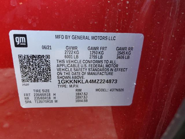 1GKKNKLA4MZ224873 - 2021 GMC ACADIA SLE RED photo 12