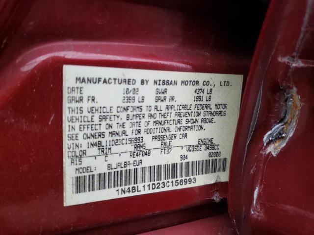 1N4BL11D23C156993 - 2003 NISSAN ALTIMA SE RED photo 12