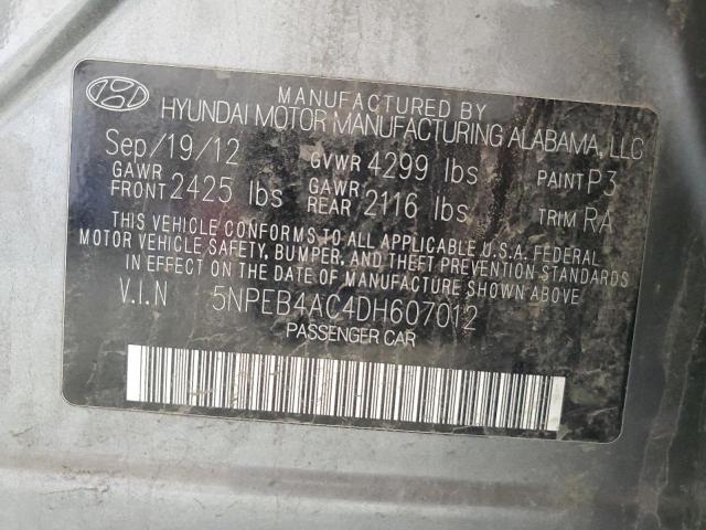 5NPEB4AC4DH607012 - 2013 HYUNDAI SONATA GLS GRAY photo 12