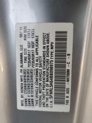 5FNRL5H64BB098975 - 2011 HONDA ODYSSEY EXL SILVER photo 14