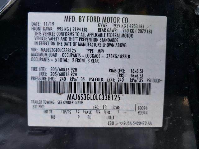 MAJ6S3GL0LC338125 - 2020 FORD ECOSPORT SE BLACK photo 14