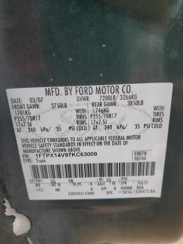 1FTPX14V97KC63009 - 2007 FORD F150 GREEN photo 12