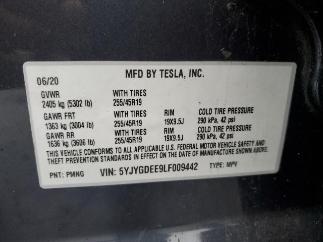 5YJYGDEE9LF009442 - 2020 TESLA MODEL Y GRAY photo 12