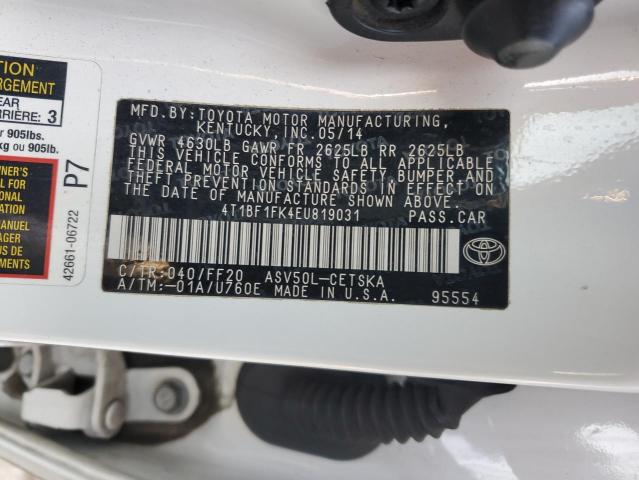 4T1BF1FK4EU819031 - 2014 TOYOTA CAMRY L WHITE photo 13