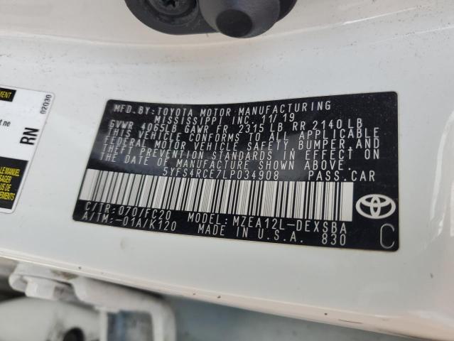 5YFS4RCE7LP034908 - 2020 TOYOTA COROLLA SE WHITE photo 12