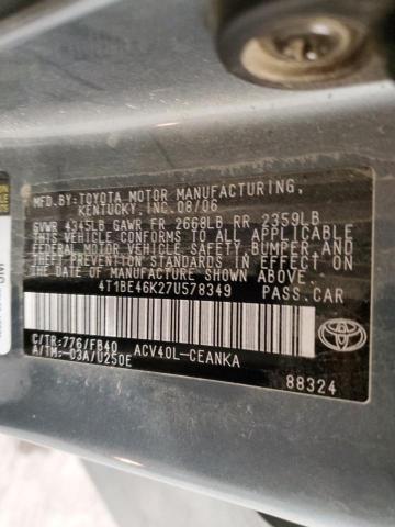 4T1BE46K27U578349 - 2007 TOYOTA CAMRY CE GRAY photo 12