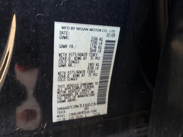 1N6AA07C29N316028 - 2009 NISSAN TITAN XE BLACK photo 12