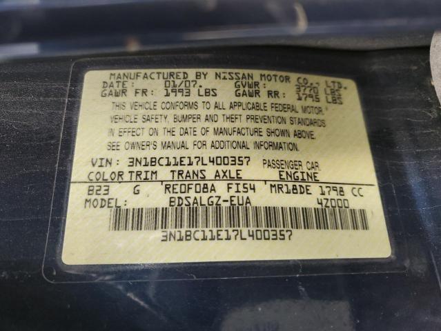 3N1BC11E17L400357 - 2007 NISSAN VERSA S BLUE photo 12