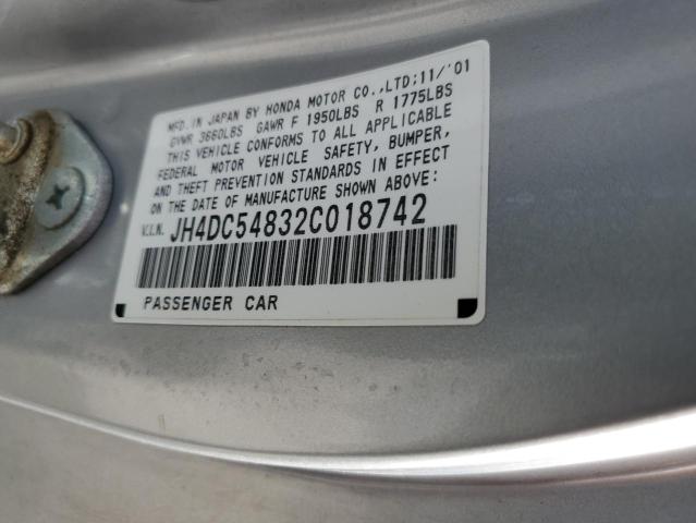 JH4DC54832C018742 - 2002 ACURA RSX SILVER photo 12