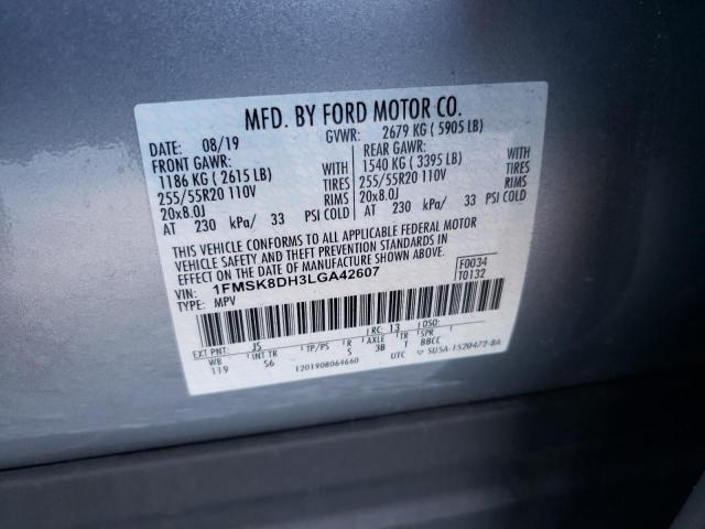 1FMSK8DH3LGA42607 - 2020 FORD EXPLORER XLT SILVER photo 13