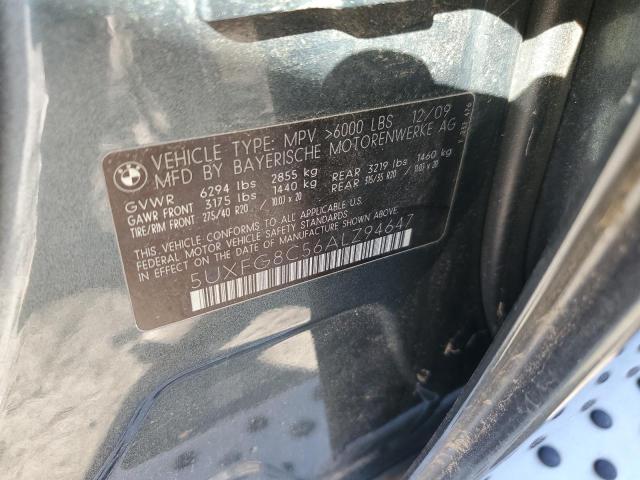 5UXFG8C56ALZ94647 - 2010 BMW X6 XDRIVE50I BLACK photo 12