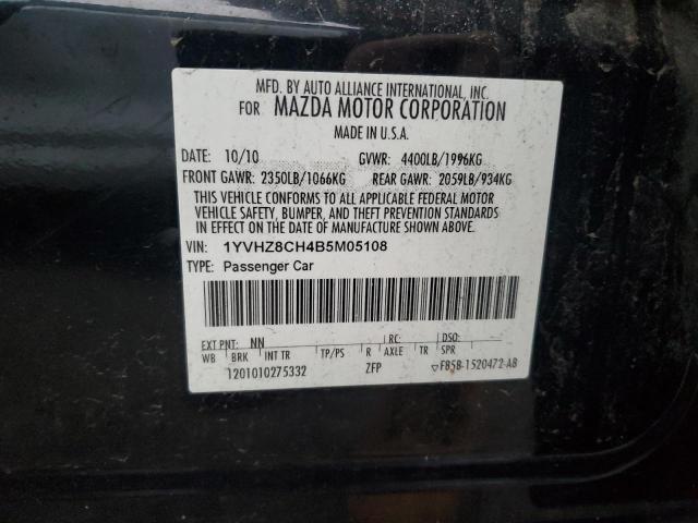 1YVHZ8CH4B5M05108 - 2011 MAZDA 6 I BLACK photo 12