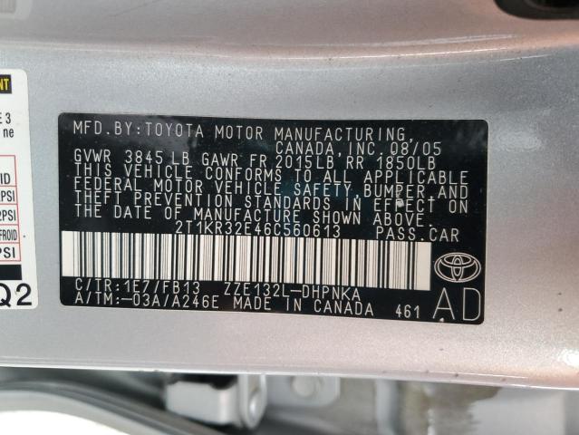 2T1KR32E46C560613 - 2006 TOYOTA COROLLA MA XR SILVER photo 13